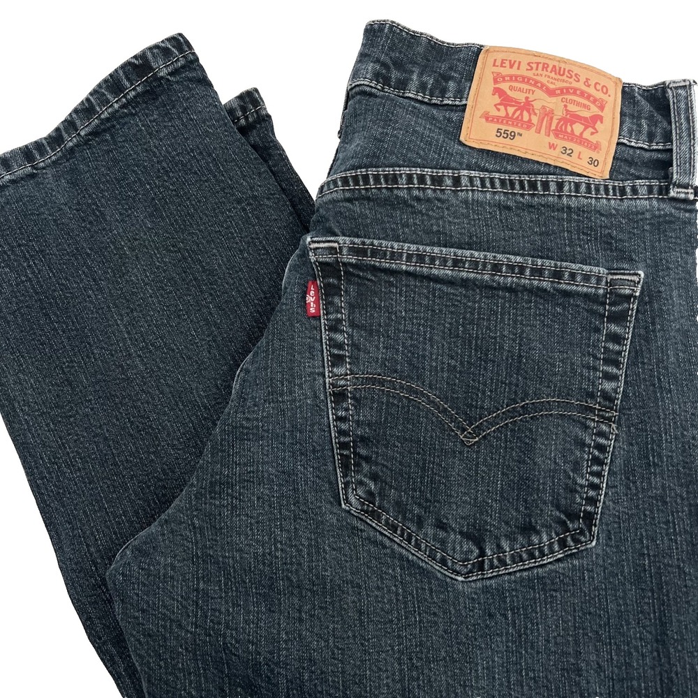LEVI'S 559 Men's Size 32x30 Dark-Wash Relaxed Straight Denim Blue Jeans Stretch